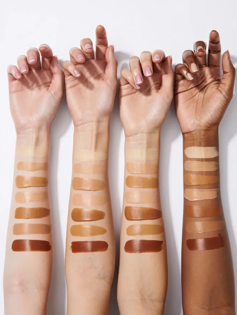 diverse skin tones comparison chart, beauty aesthetic, clean minimal background