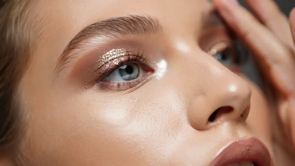 Beginner-friendly glitter eye makeup tutorial with sparkling eyeshadow look