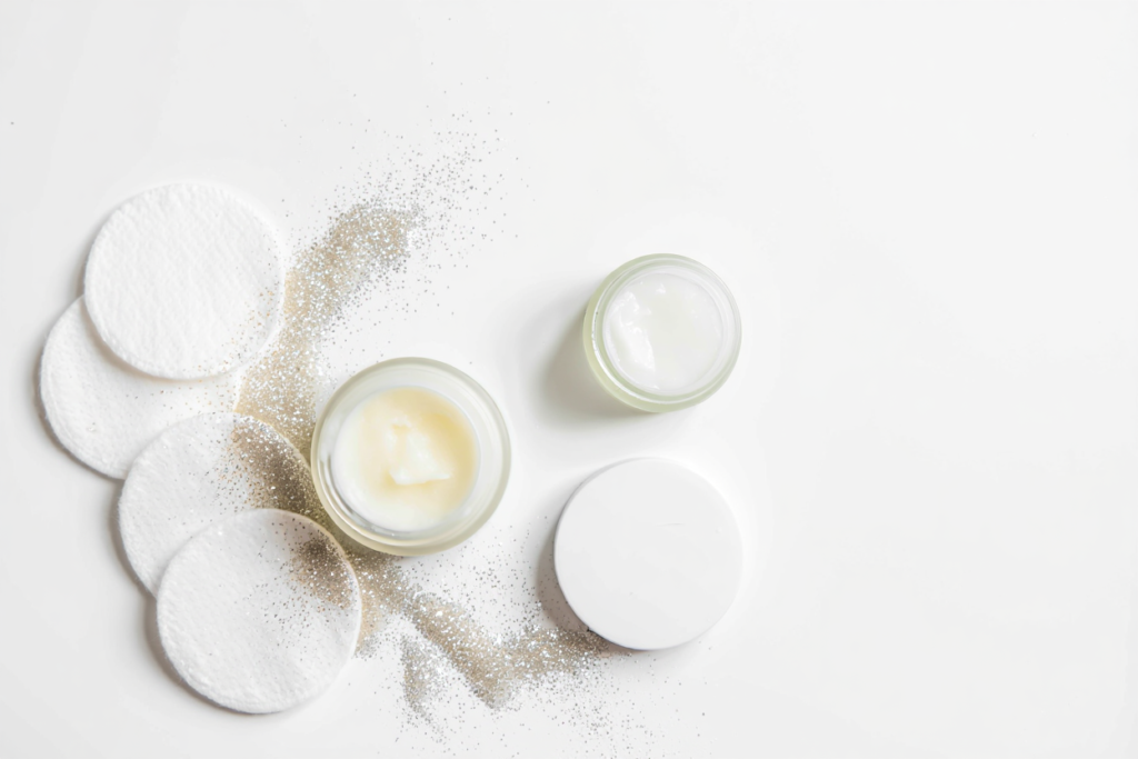 Safe body glitter removal using cleansing oil and skincare products