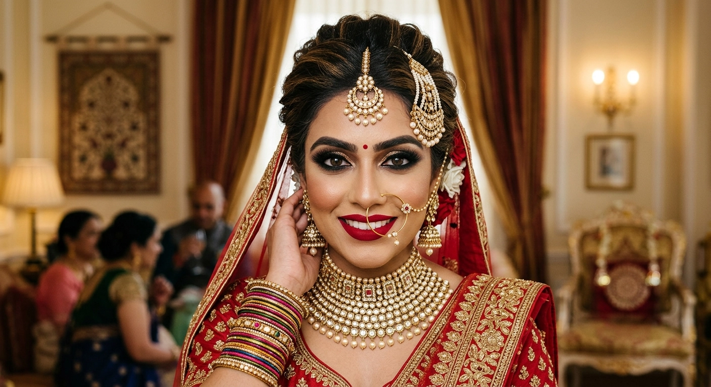 bold eye and lip colour for bridal makeup look